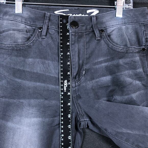 Seven7 Womens Jeans Black Denim Ankle Button Hems Leggings Whiskered Stretch 12 - Picture 7 of 11